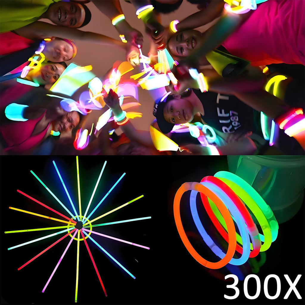 300er XXL Knicklichter Party-Set – Ultrahelle Glow Sticks inkl. Verbinder für Armbänder & Neon-Deko