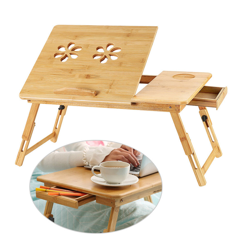 Bambus Betttisch (50x30 cm) – Ergonomischer Laptop-Tisch mit Belüftung & praktischer Schublade