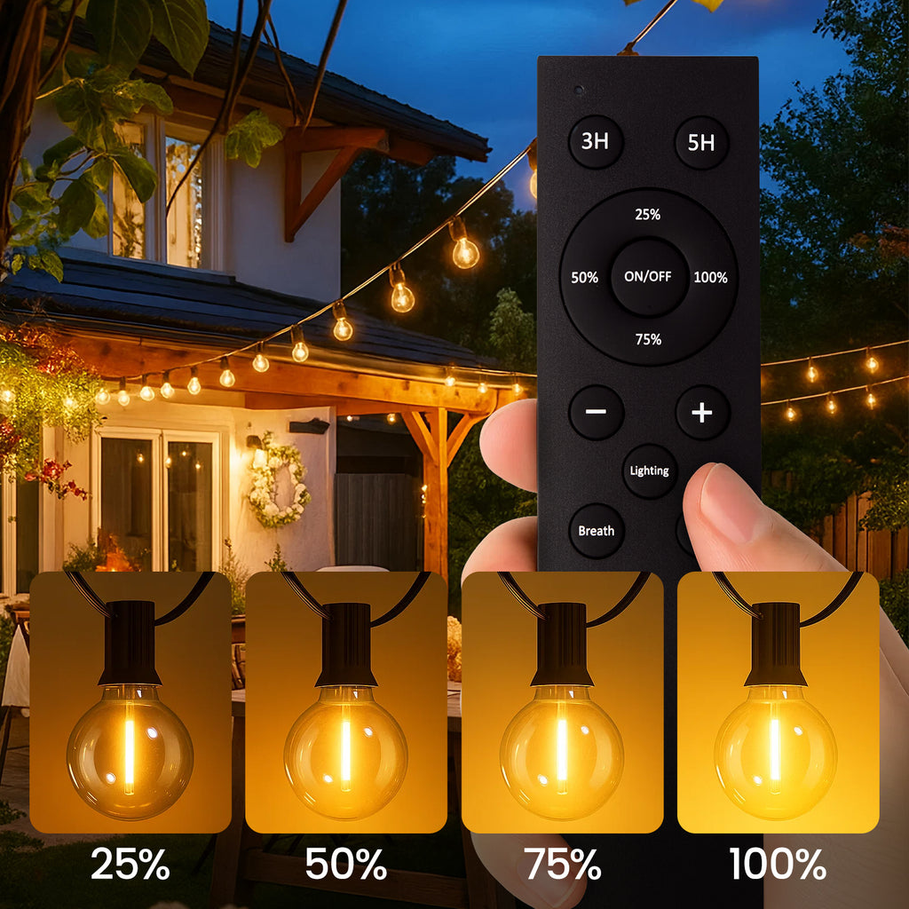 G40 Premium LED Außen-Lichterkette – Dimmbar mit Fernbedienung, Timer & IP44 Wetterschutz (Warmweiß)