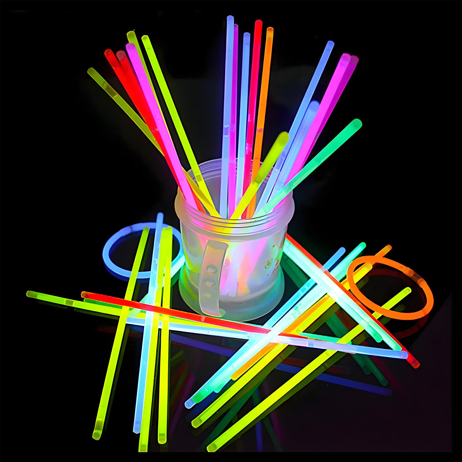 300er XXL Knicklichter Party-Set – Ultrahelle Glow Sticks inkl. Verbinder für Armbänder & Neon-Deko