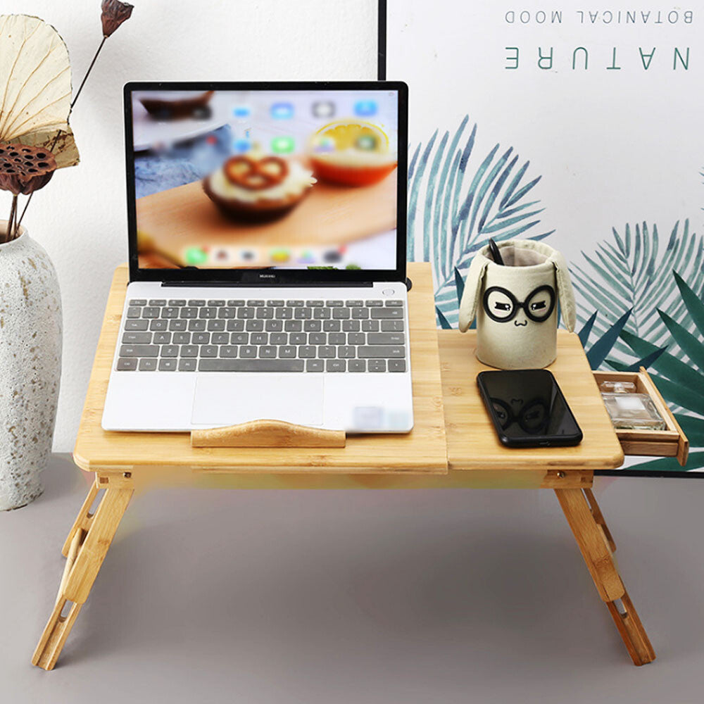 Bambus Betttisch (50x30 cm) – Ergonomischer Laptop-Tisch mit Belüftung & praktischer Schublade