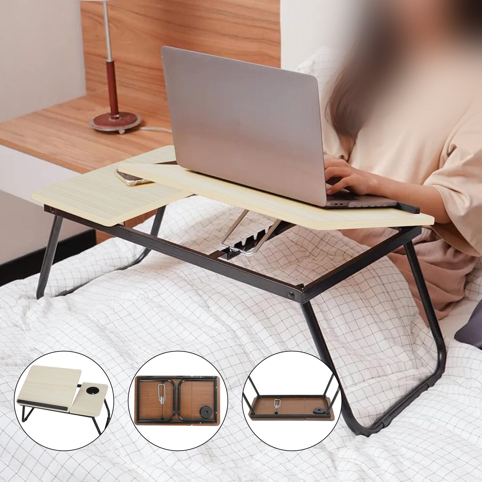 XXL Falt-Laptoptisch für Bett & Sofa (55x32 cm) – Stabiler Betttisch mit Getränkehalter & Klappfunktion