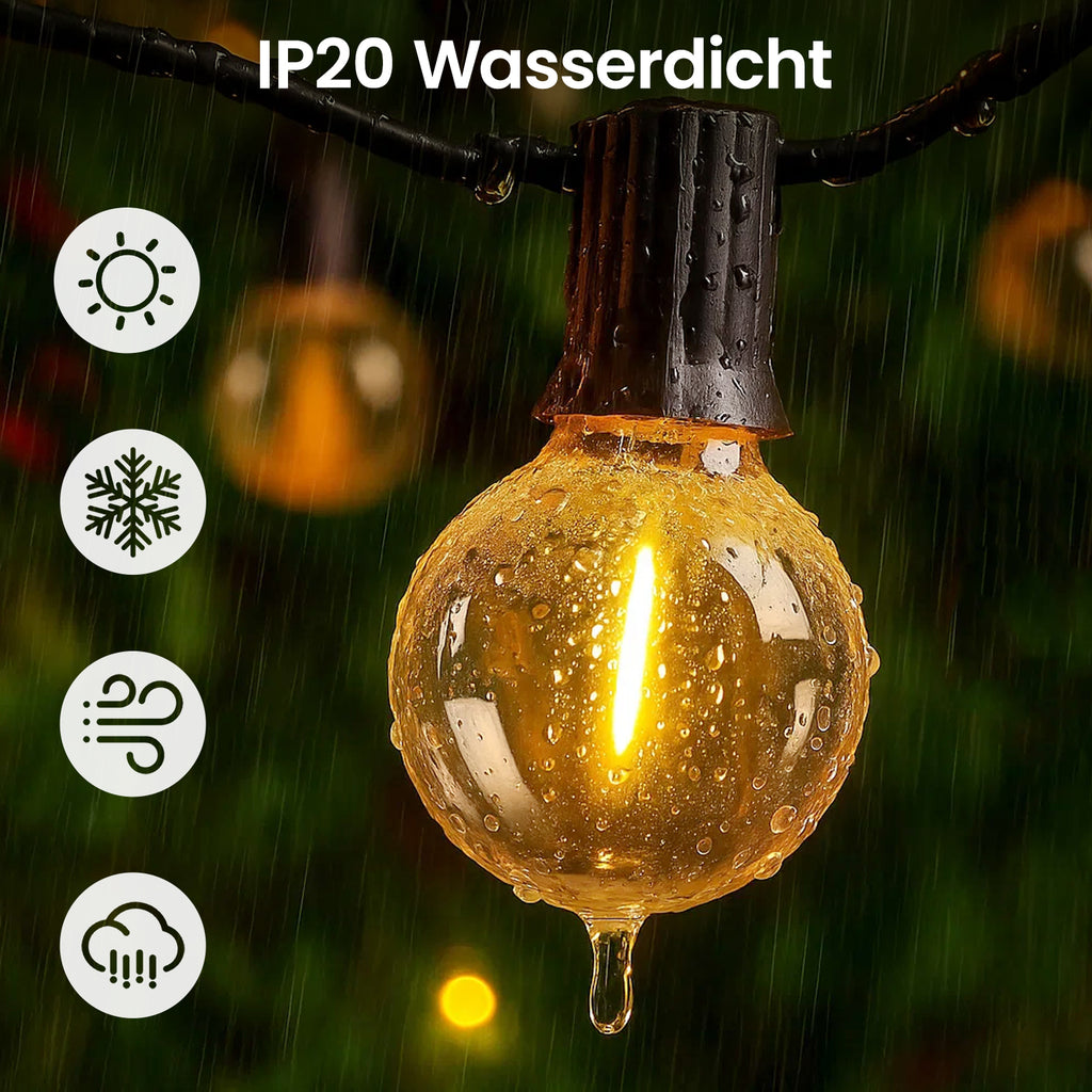 G40 Premium LED Außen-Lichterkette – Dimmbar mit Fernbedienung, Timer & IP44 Wetterschutz (Warmweiß)