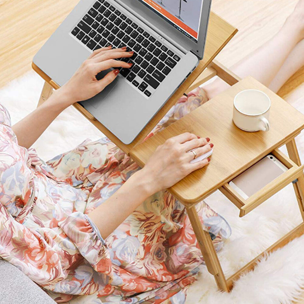Bambus Betttisch (50x30 cm) – Ergonomischer Laptop-Tisch mit Belüftung & praktischer Schublade