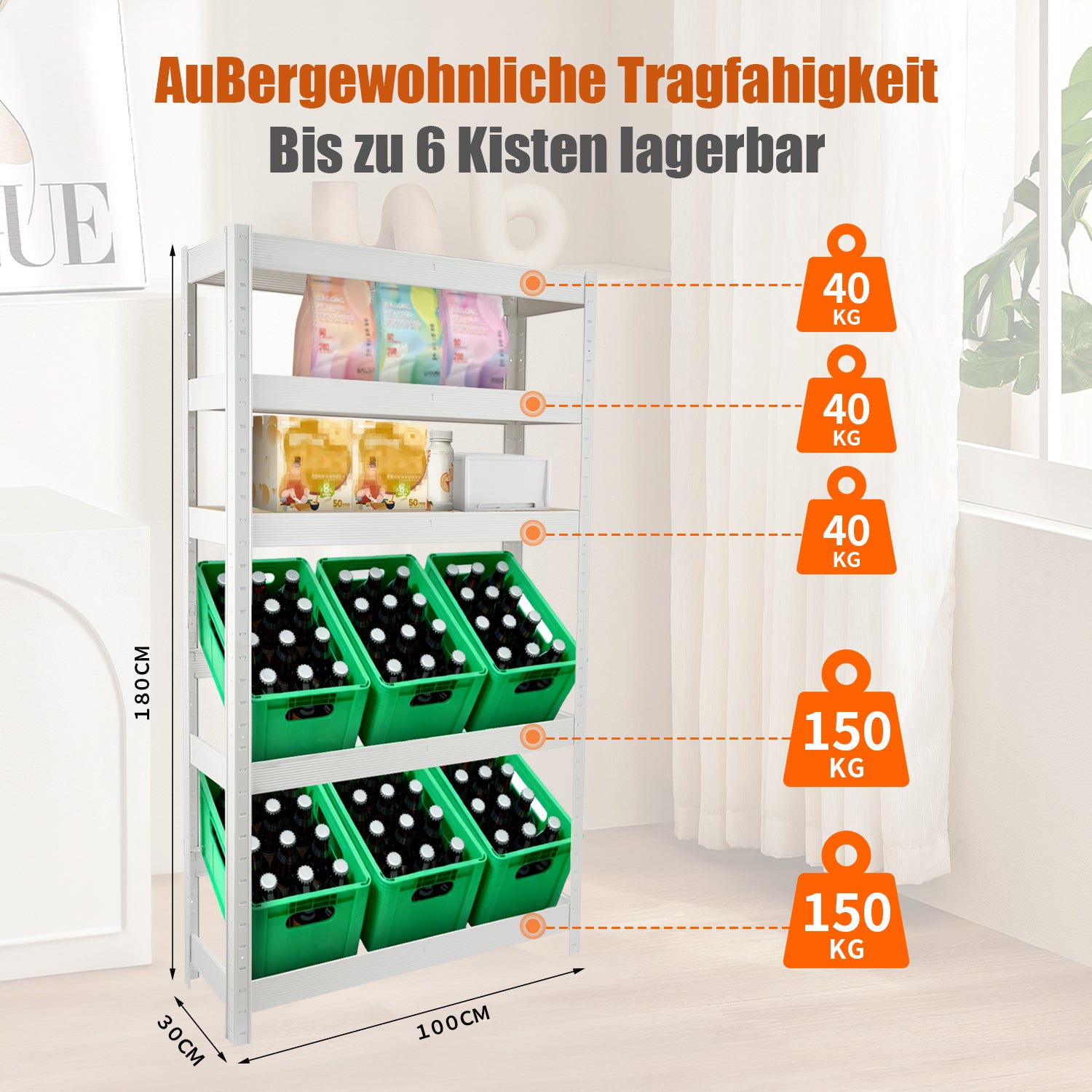 Getränkekistenregal „Bodensee“ für 6 Kisten – Stabiler Kistenständer mit 3 Ebenen (Platzsparend & Robust)