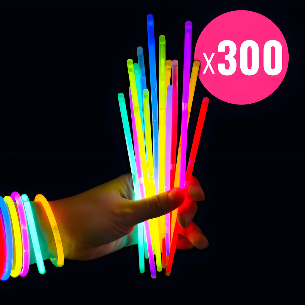 300er XXL Knicklichter Party-Set – Ultrahelle Glow Sticks inkl. Verbinder für Armbänder & Neon-Deko