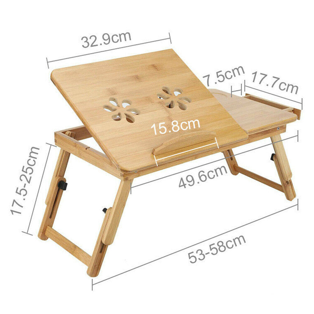 Bambus Betttisch (50x30 cm) – Ergonomischer Laptop-Tisch mit Belüftung & praktischer Schublade