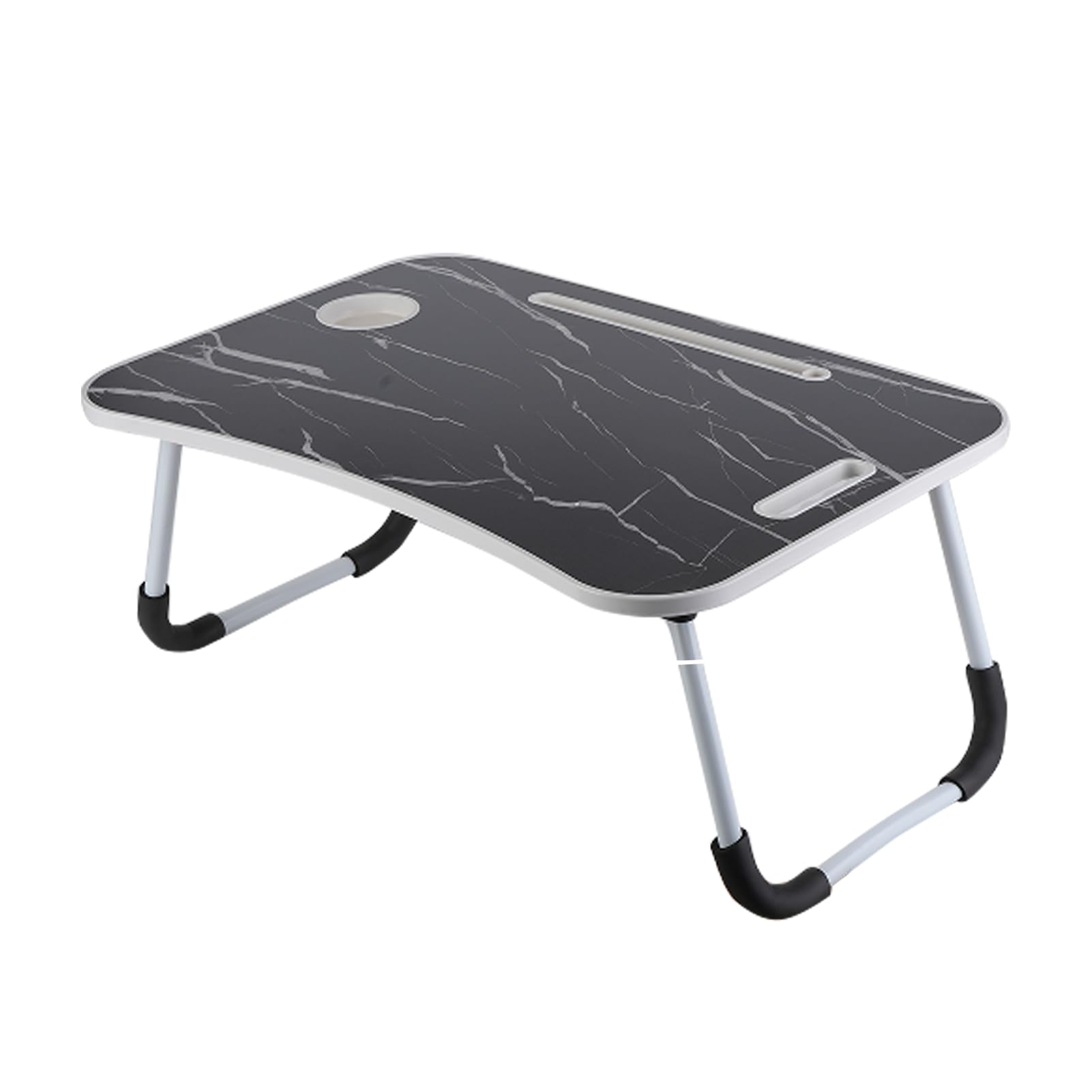 XXL Laptoptisch „Black Marble“ (60x40 cm) – Edler Betttisch mit Marmor-Dekor, Tablet-Halter & Becherhalter