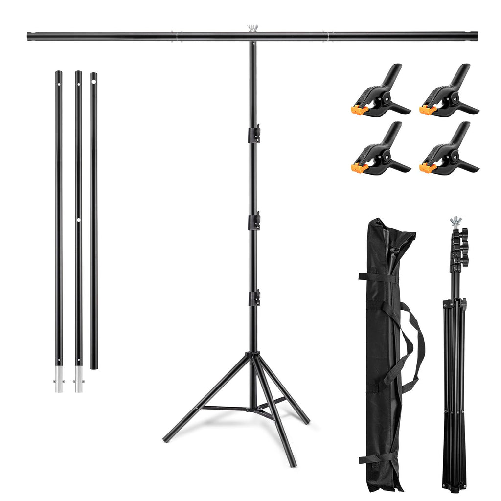 Profi T-Form Hintergrundständer (2 x 2 m) – Tragbares Stativ-Set inkl. 3 Power-Clips für Foto- & Videostudios