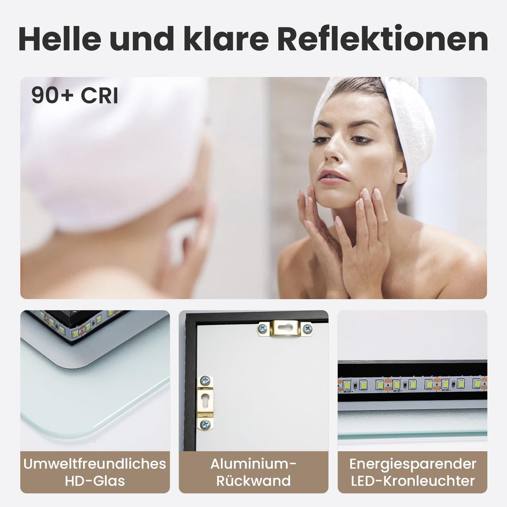 Premium LED-Badezimmerspiegel (70 x 50 cm) – Energiesparender Lichtspiegel in Kaltweiß (6000K) für Wandmontage