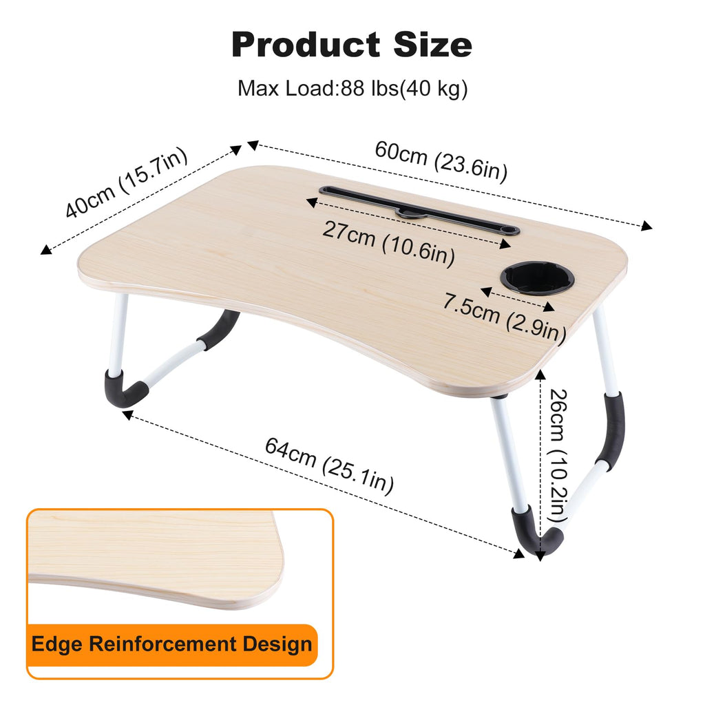 XXL Laptoptisch „Ahorn-Edition“ (60x40 cm) – Faltbarer Betttisch mit Tablet-Slot & Becherhalter (Ergonomisch & Stabil)