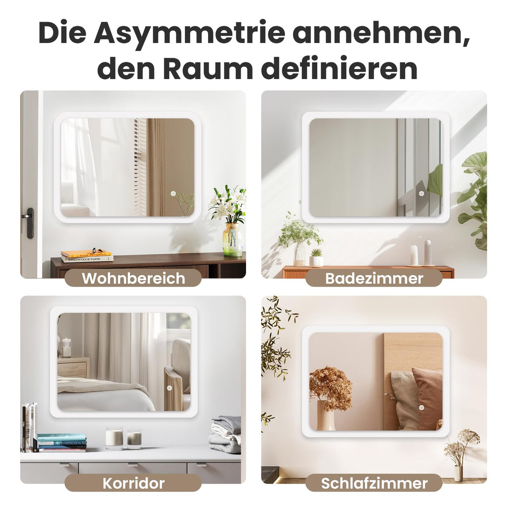 Premium LED-Badezimmerspiegel (70 x 50 cm) – Energiesparender Lichtspiegel in Kaltweiß (6000K) für Wandmontage