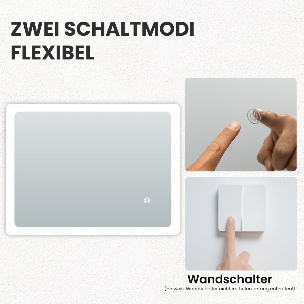 Premium LED-Badezimmerspiegel (70 x 50 cm) – Energiesparender Lichtspiegel in Kaltweiß (6000K) für Wandmontage