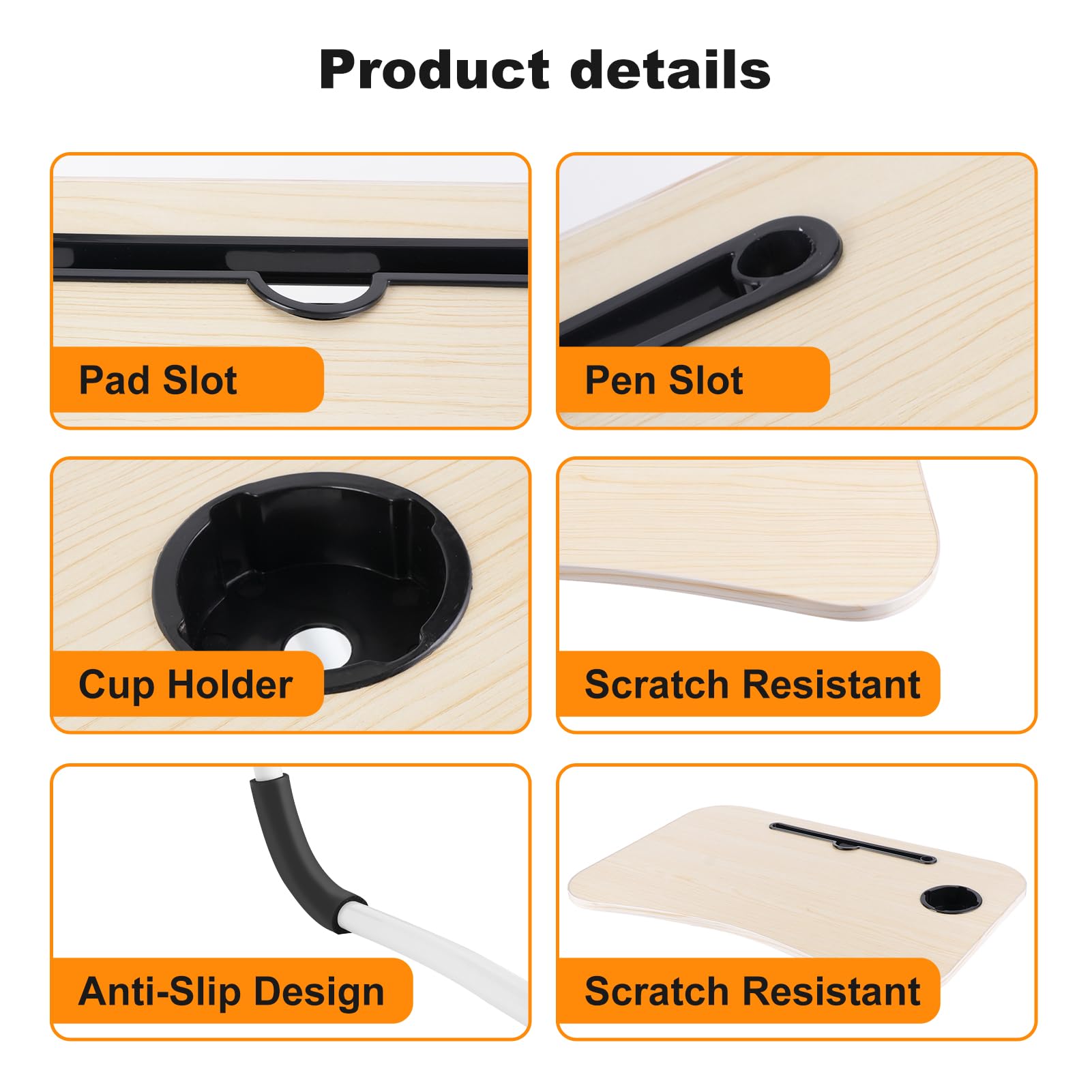 XXL Laptoptisch „Ahorn-Edition“ (60x40 cm) – Faltbarer Betttisch mit Tablet-Slot & Becherhalter (Ergonomisch & Stabil)