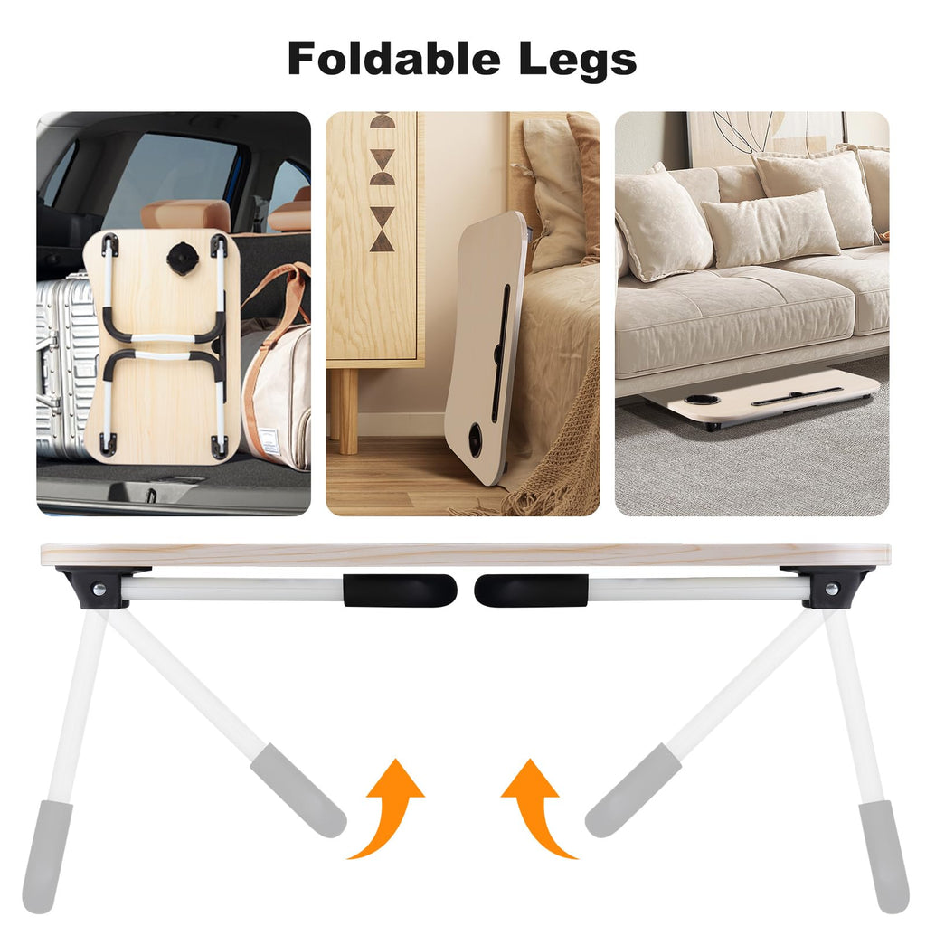 XXL Laptoptisch „Ahorn-Edition“ (60x40 cm) – Faltbarer Betttisch mit Tablet-Slot & Becherhalter (Ergonomisch & Stabil)
