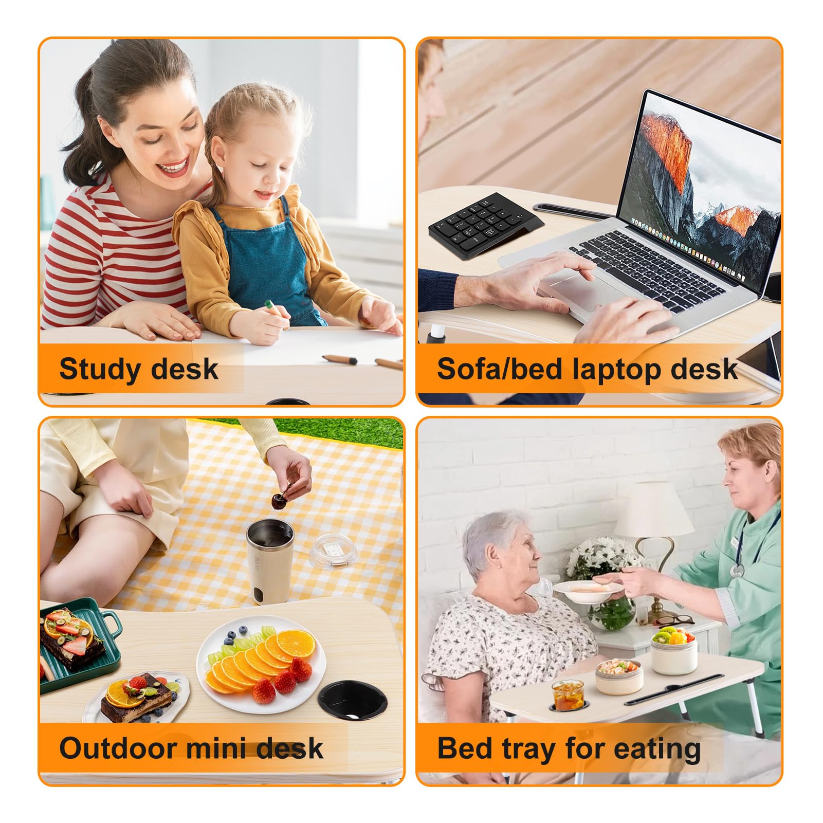 XXL Laptoptisch „Ahorn-Edition“ (60x40 cm) – Faltbarer Betttisch mit Tablet-Slot & Becherhalter (Ergonomisch & Stabil)