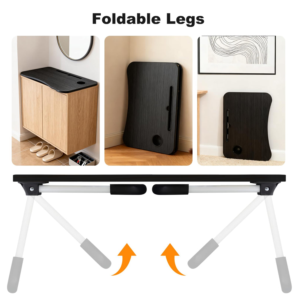 XXL Laptoptisch „Black Pro“ (60x40 cm) – Faltbarer Betttisch in zeitlosem Schwarz mit Tablet-Halter & Becher-Slot