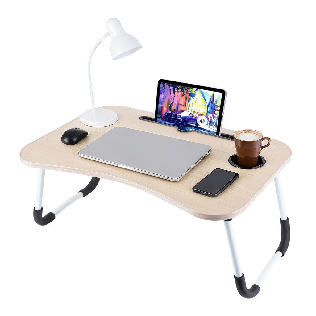 XXL Laptoptisch „Ahorn-Edition“ (60x40 cm) – Faltbarer Betttisch mit Tablet-Slot & Becherhalter (Ergonomisch & Stabil)