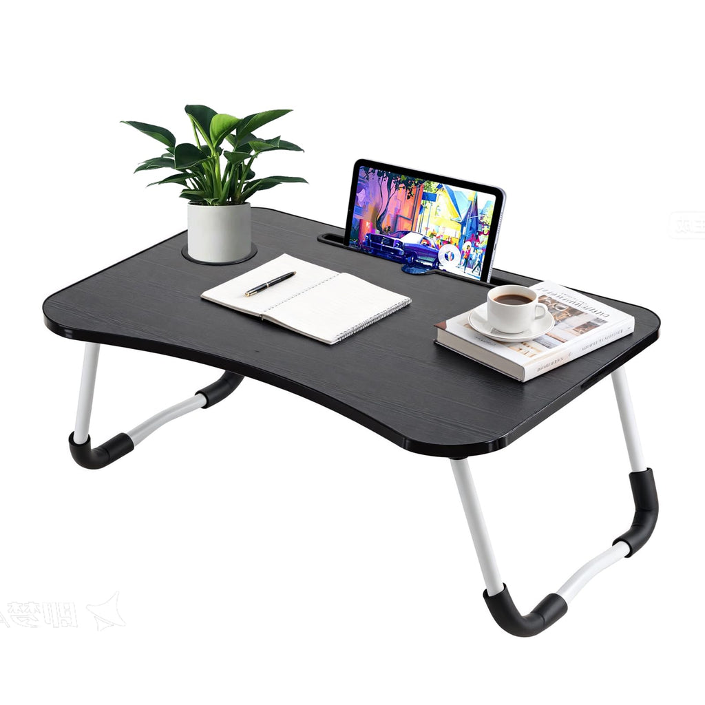 XXL Laptoptisch „Black Pro“ (60x40 cm) – Faltbarer Betttisch in zeitlosem Schwarz mit Tablet-Halter & Becher-Slot