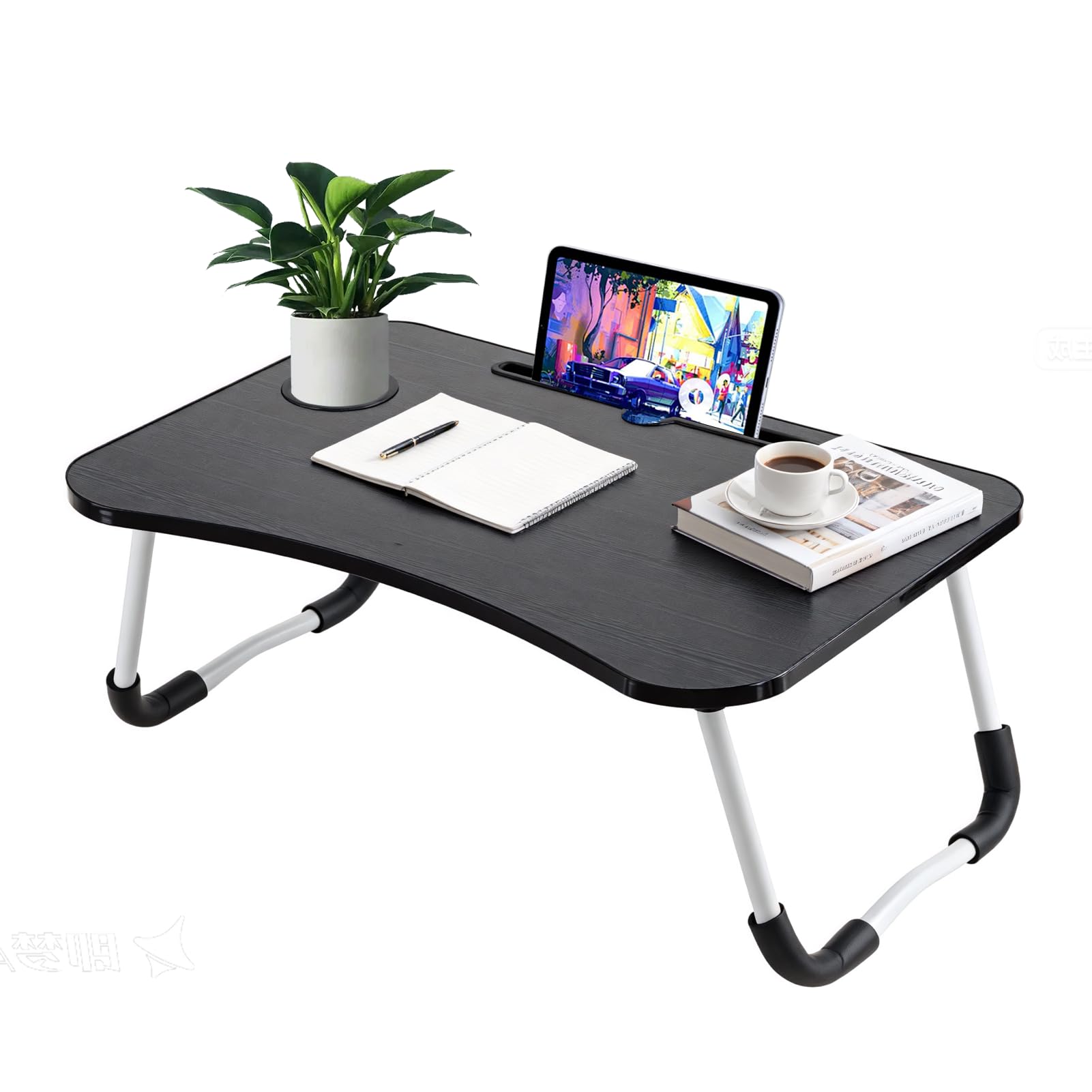 XXL Laptoptisch „Black Pro“ (60x40 cm) – Faltbarer Betttisch in zeitlosem Schwarz mit Tablet-Halter & Becher-Slot